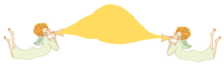 ラッパを吹いている2人の天使。コピースペース。