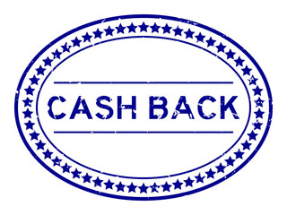 Grunge blue cash back word oval rubber seal stamp on white background