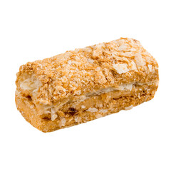 Isolated napoleon crispy pastry cake slice on the white background