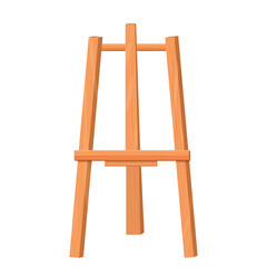 Wooden easel empty blank paper mock up in cartoon style isolated on vector white illustration. Artist equipment, advertising board.