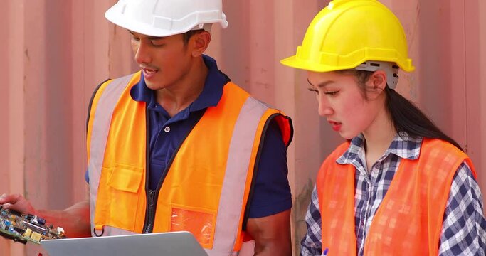 Ethnic diversity people, Business Success teamwork concept. Technical expert in solar photovoltaic panels and african american black people worker discussion with engineer woman in new project