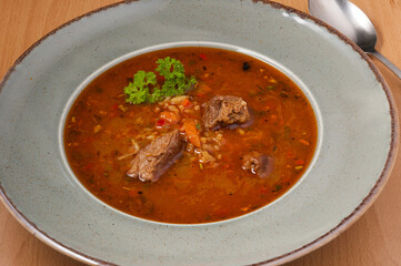 traditional Georgian soup kharcho with rice and beef