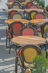 chairs and tables in the summer cafe