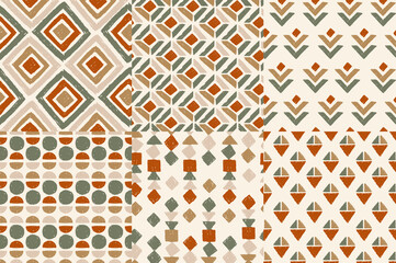 Abstract geometric patterns collection. Earth colors. Vector illustration