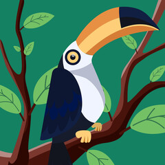 cute toucan bird vector on the forest background.