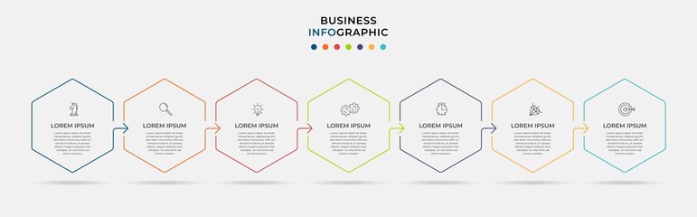 Infographics design vector and marketing icons can be used for workflow layout, diagram, annual report, web design. Business concept with 7 options, steps or processes.