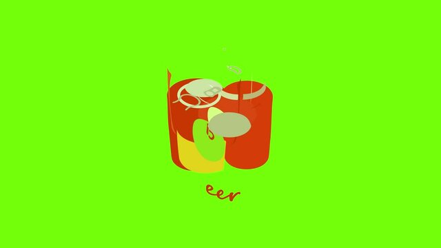 Can of beer icon animation cartoon object on green screen background