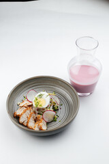 Traditional Russian cold soup on a white background