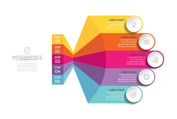 Vector illustration infographics design template, business information, presentation chart, with 5 options or steps. 