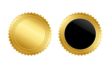 Vector illustration of gold seal. Set of  gold and black badge emblem on isolated background.