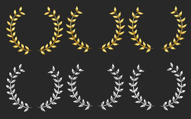 Set of gold and silver laurel wreath vector isolated background.