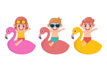 happy kids with Swimming rings