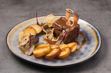 stewed beef rib with new potatoes and onions