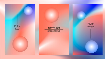 Abstract holographic poster, gradient mesh and pearlescent spheres. Iridescent design set template for award, brochure, certificate, banner, wallpaper, presentation, web, ui. Trendy vector background.