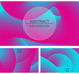 Abstract geometric pink and blue vector background with 3d twisted liquid shape. Set of colorful design templates with fluid shapes.