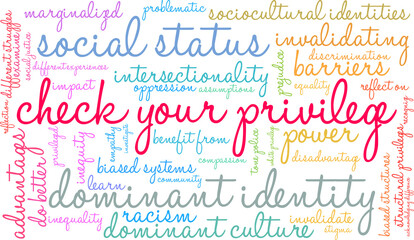 Check Your Privilege Word Cloud on a white background. 