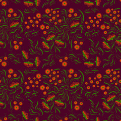 Folk floral art pattern. Flowers abstract surface design. Seamless pattern