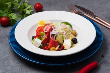 Greek salad-classic vegetarian salad in a new serving