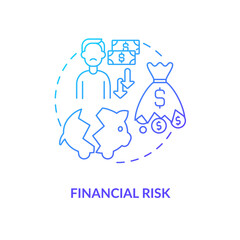 Financial risk concept icon. Purchase risk factor idea thin line illustration. Affecting income sources. Wasting money on product. Conducting transactions. Vector isolated outline RGB color drawing