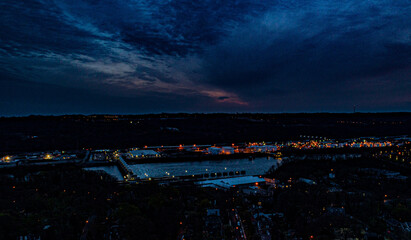 Fototapeta premium Lock and Dam lit up at night