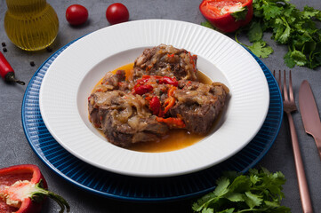 lamb on the bone, stewed with vegetables