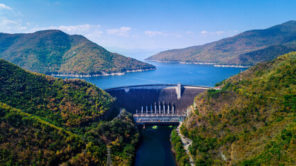 Obraz na płótnie Canvas Aerial view of Bhumibol Dam in Tak, Thailand.