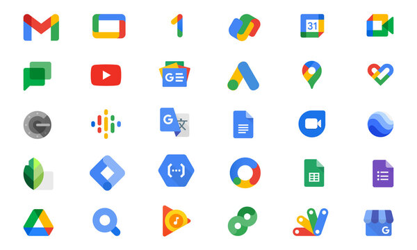 Google products and programs logo on a white background. Google icons collections