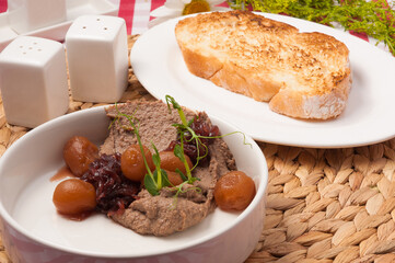 duck liver pate with caramelized onion and ciabatta