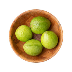 Red guavas on a bowl isolated over white background