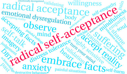 Radical Self-Acceptance Word Cloud on a white background. 