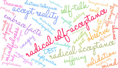 Radical Self-Acceptance Word Cloud on a white background. 