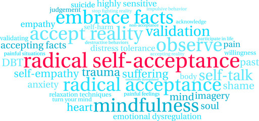 Fototapeta premium Radical Self-Acceptance Word Cloud on a white background. 