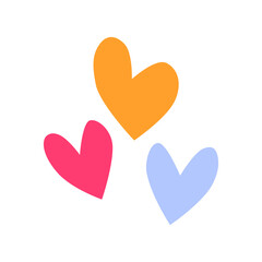 Hand-drawn multicolored hearts. Vector illustration in doodle style. Simple drawing style, isolated picture vector illustration on white background 