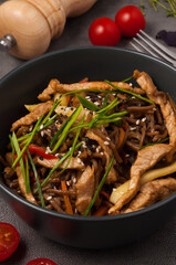 buckwheat soba noodles with pork and vegetables