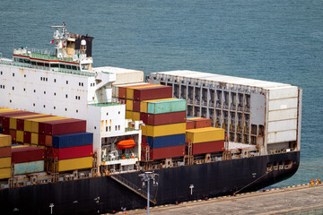 Full of containers on a container ship