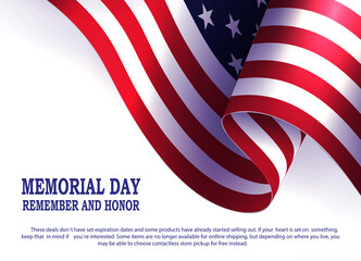 White composition with USA flag silhouette, design element, memorial day