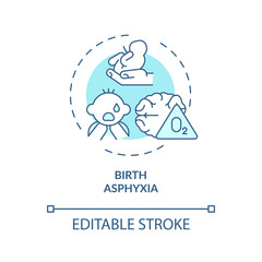 Birth asphyxia concept icon. Congenital hearing loss idea thin line illustration. Oxygen deprivation. Neurological disorders. Vector isolated outline RGB color drawing. Editable stroke