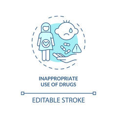 Inappropriate drugs use concept icon. Congenital hearing loss cause idea thin line illustration. Inappropriate medications prescribing. Vector isolated outline RGB color drawing. Editable stroke