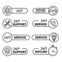 Help and Support hotline icons. Online technical support. Concept illustration for assistance, call center, virtual help service. Concept of consultation. Editable stroke. Online assistant