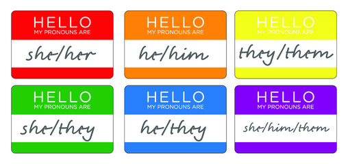 Pronoun sticker name tags for multiple genders