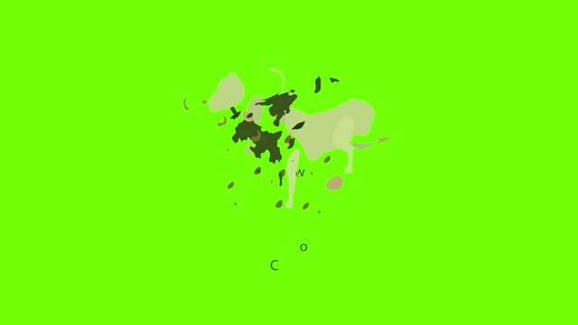 Cow icon animation cartoon object on green screen background