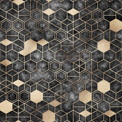 Seamless grungy hexagon pattern isometric geometry net print. High quality illustration. Minimal tech grid layout. Detailed intricate trendy graphic for surface design and print. - 432181760
