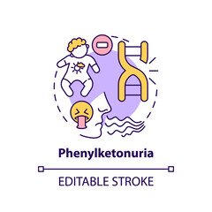 Phenylketonuria concept icon. Disability from inherited illness. Metabolism issue. Genetic disease idea thin line illustration. Vector isolated outline RGB color drawing. Editable stroke