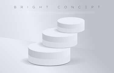 White geometrical shape podium floor concept. Minimalist bright room with pedestal for advertising design, website, presentation, wallpaper, winning celebration commercial etc. Vector EPS