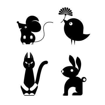 Vector illustration of stylized animals, birds. Logos. Flat design..