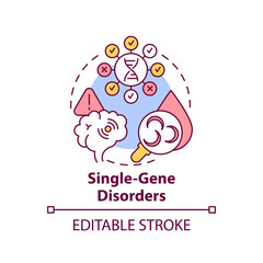 Single gene disorders concept icon. Sickle cell disease. Cystic fibrosis. Chronic syndromes. Genetic disease idea thin line illustration. Vector isolated outline RGB color drawing. Editable stroke