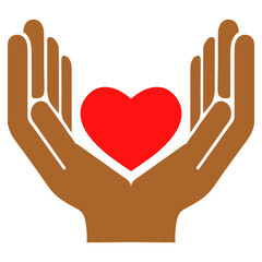 Human hand holding and protecting heart symbol red heart love and health.