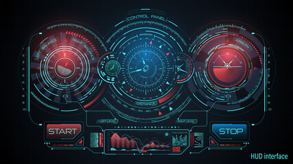 Vector technology background. Futuristic HUD style user interface. Modern modern digital information screen layout template. Detailed HUD, UI elements and information fields. © vit_mar