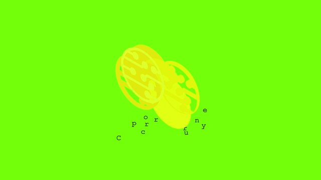 Crypto currency icon animation cartoon object on green screen background