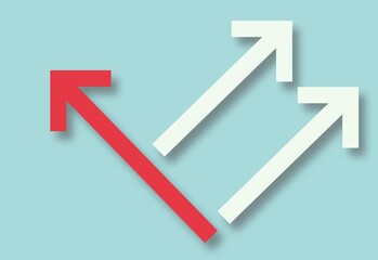 Arrow pointing up over blue background, success or growth concept